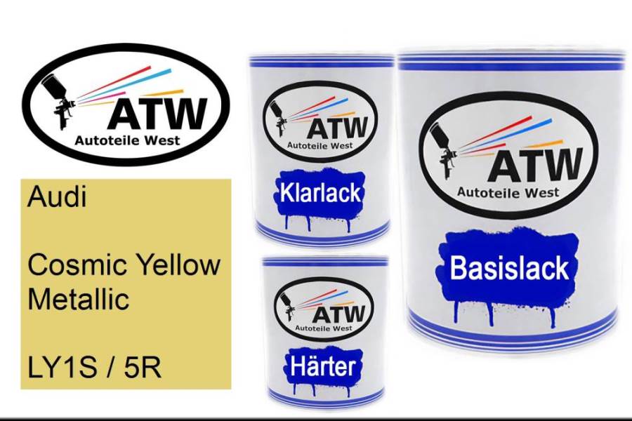 Audi, Cosmic Yellow Metallic, LY1S / 5R: 1L Lackdose + 1L Klarlack + 500ml Härter - Set, von ATW Autoteile West.